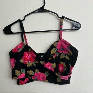 Kimchi Blue - Black Floral Crop Top